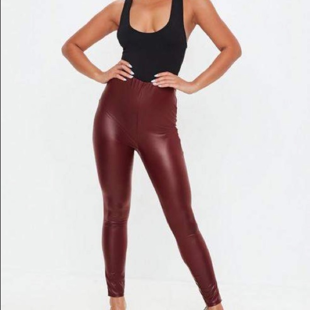 Missguided Burgundy Leather Leggings Sz 4